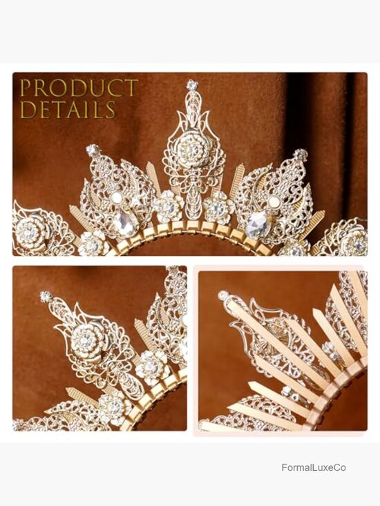 Sunburst Spiked Halo Crown Gold Greek Goddess Headband Rhinestones